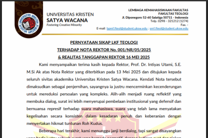 LKF Teologi Kritik Keras Nota Rektor, Tuntut Dialog Terbuka dan Penghentian Kesewenangan